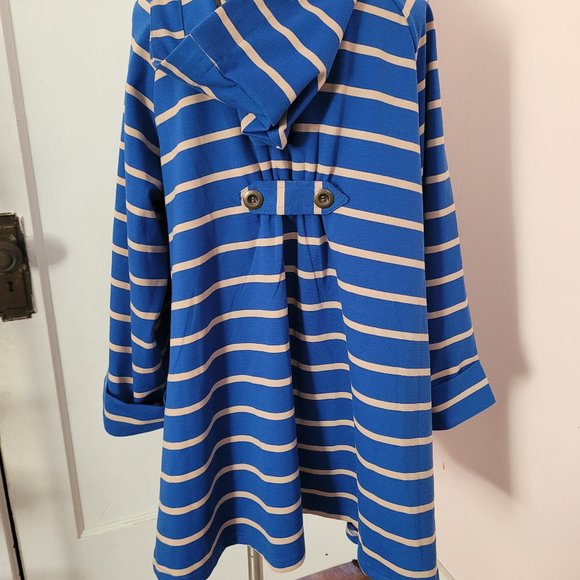 For Cynthia Blue and Tan Stripe Hooded High Low Jacket. Size XL - Picture 10 of 12